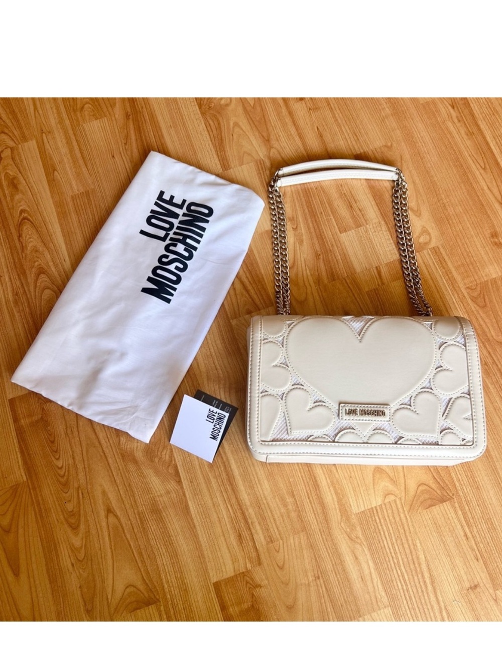 Love Moschino Ivory Heart Quilted Shoulder Bag with Chain Strap